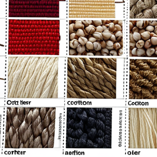 Home 22 **
A close-up shot of various textile samples showcasing different fiber types (cotton, polyester, silk, recycled fabric). Emphasize texture and subtle color variations. Include tags or labels identifying each fiber. Focus on natural light and high detail.
**